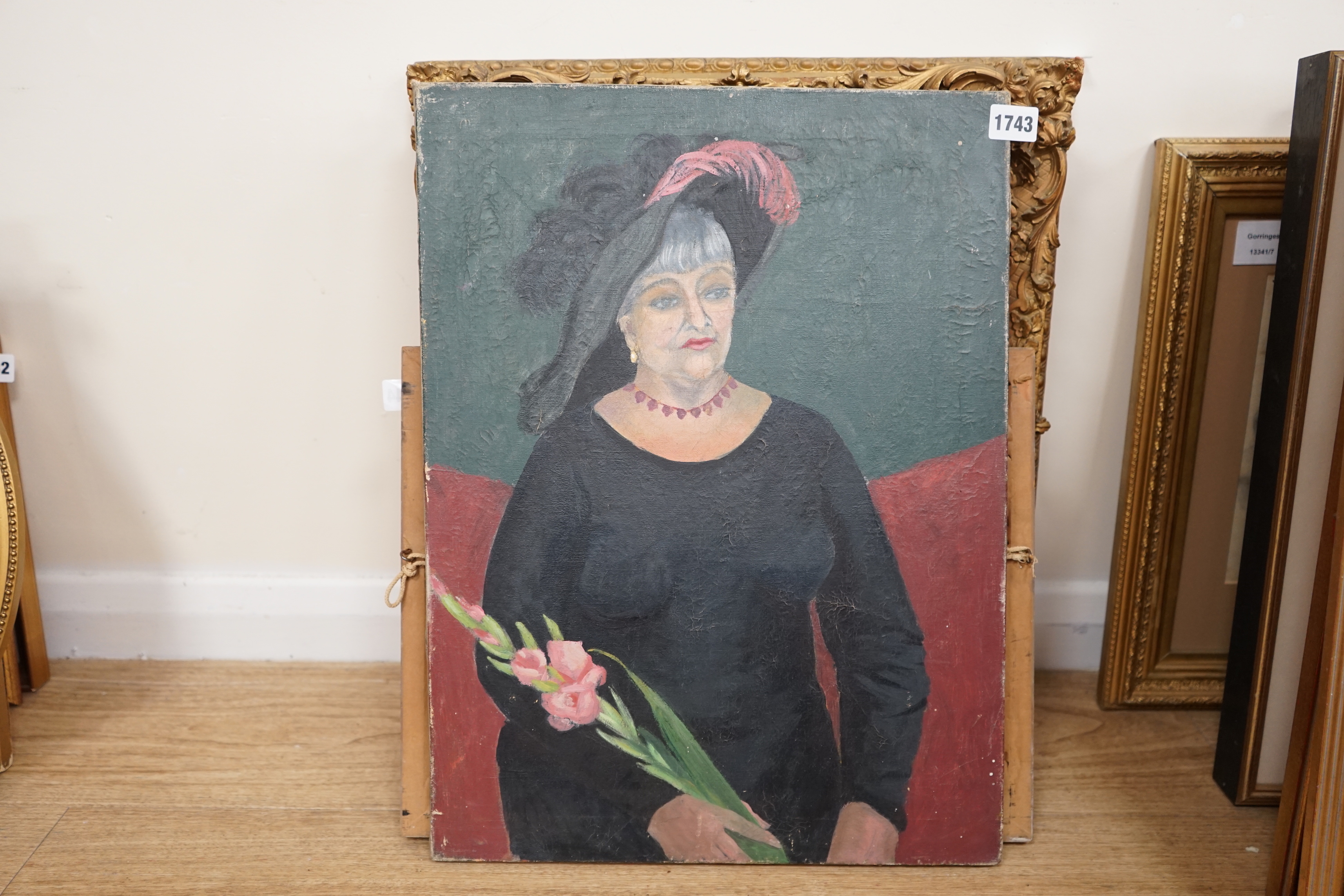 Hubbard, oil on canvas, Portrait of a woman holding a gladioli bloom, 51 x 38cm, unframed